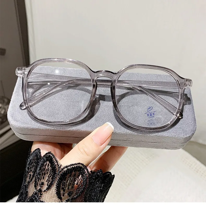 

New Anti-Blue Ray Plain Glasses Female Online Influencer Bare Face Large Frame Glasses Men's with Myopia Glasses Option to Make