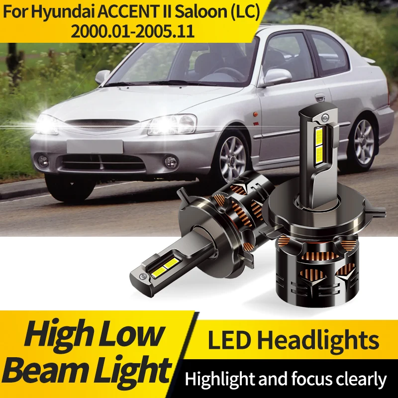 

2PCS For Hyundai Accent II Saloon (LC) 2000.01-2005.11 H4 LED Headlight Bulb HB2 Hi/Lo Beam Lamp Auto Signal Headlamp with Fan