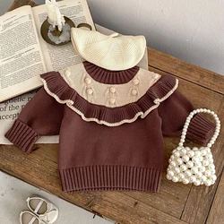 Instagram Spring and Autumn New Sweater Pullover Trendy 0-3-year-old Girl Handmade Ball Hook Flower Pullover Knitted Top Sweater