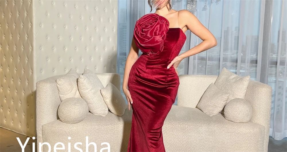 Yipeisha-Cetim flores Dobre vestidos celebridade, simples Strapless Bainha, Homecoming Formal, OcPassion Vestido, Moda