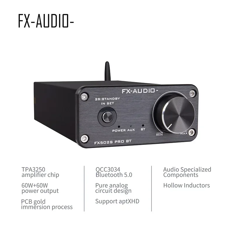 2024 FX Audio New FX-502SPRO BT HiFi 2.0 Full Digital Audio Amplifier TPA3250+NE5532 70W*2 Power QCC3034 Bluetooth 5.0 APTX-HD