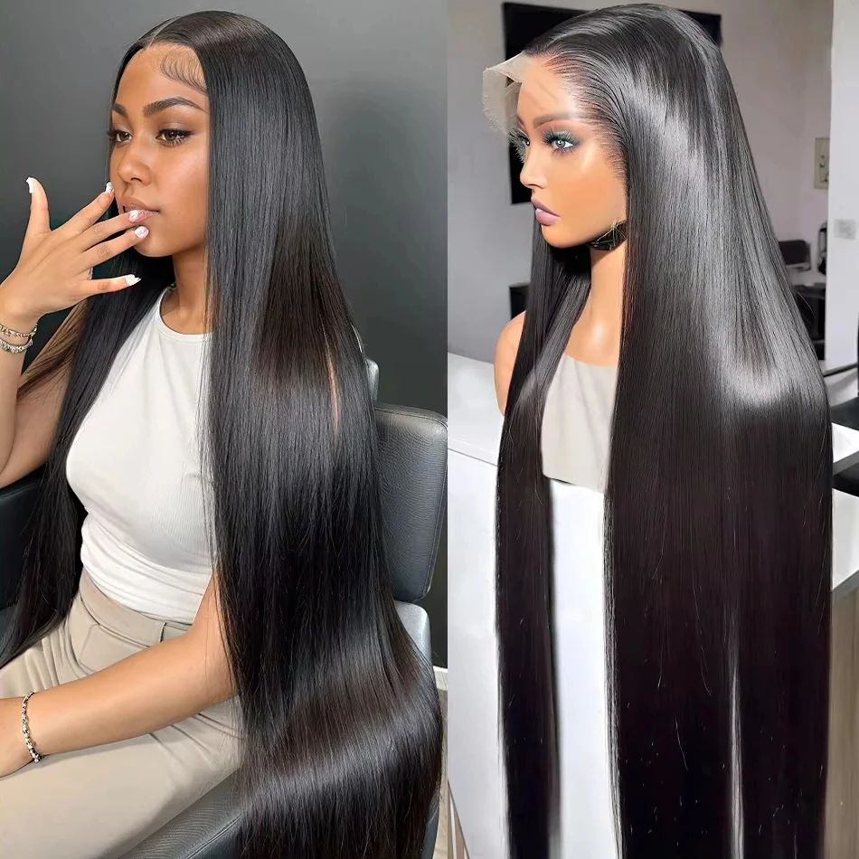 40 Inch 250 Density Straight Lace Front Wigs Human Hair 13x6 HD Lace 13x4 Transparent Frontal Wigs Pre Plucked For Black Women