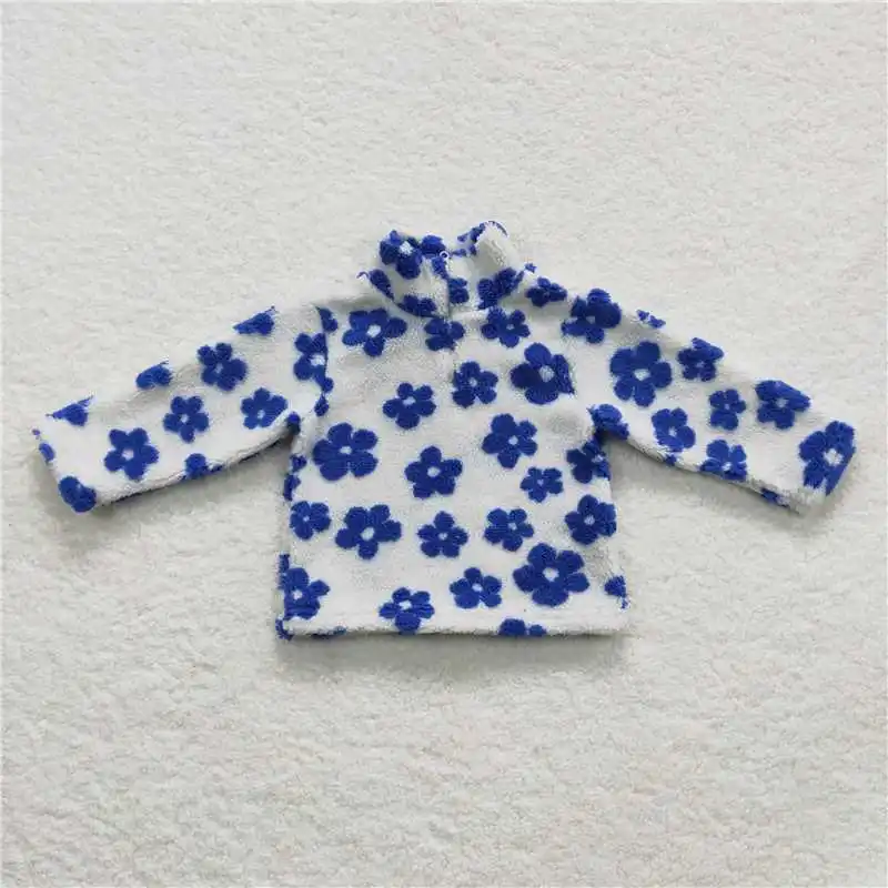 Wholesale Children's High Round Neck Autumn And Winter Tops With Multi-Element Features, Flower-Shaped Long Sleeves