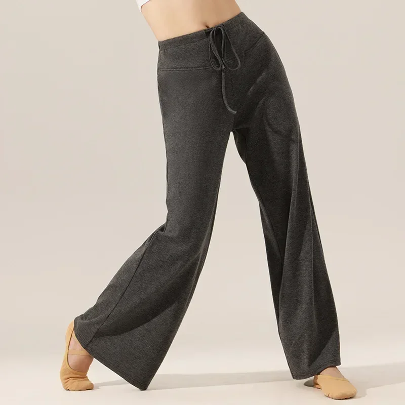 

Dance pants female teacher autumn and winter modern adult high waist black loose dancing body practice straight wide leg pants