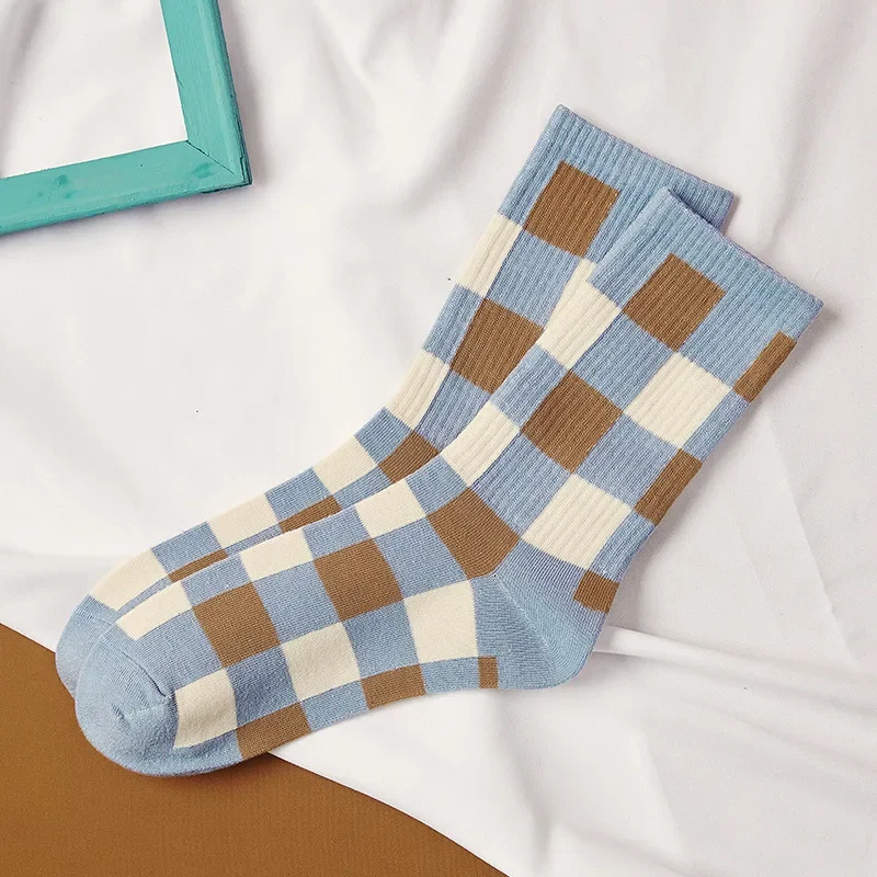 New Women\'s Socks British Plaid Striped Socks Summer Comfortable Harajuku Patchwork Color Retro Long Socks Ladies Quality