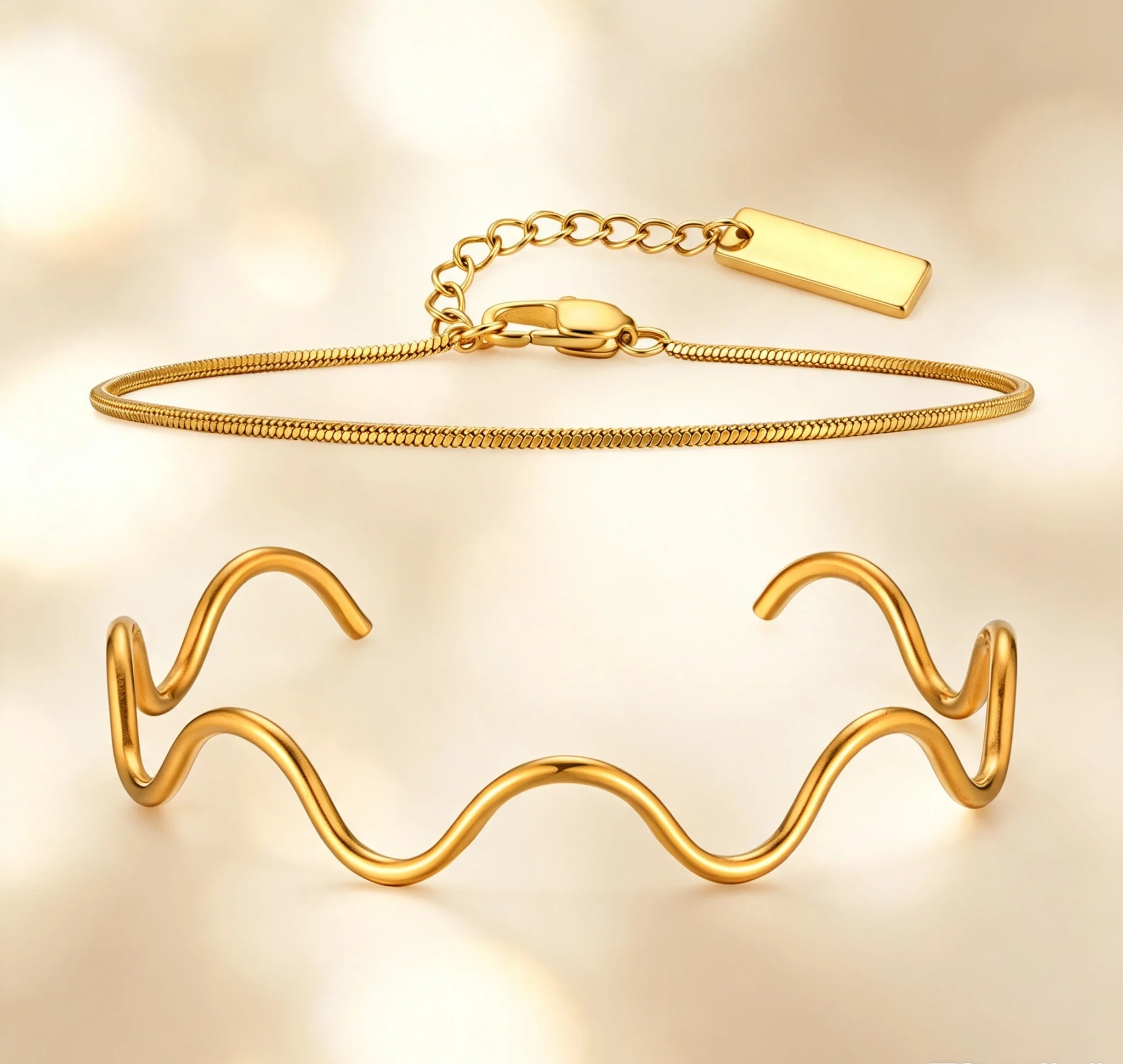 Wavy Curve Bangle Bracelet Set  Stainless Steel Single CZ Inlaid Open Cuff Bracelets Women Stackable Wrist Jewelry Gift