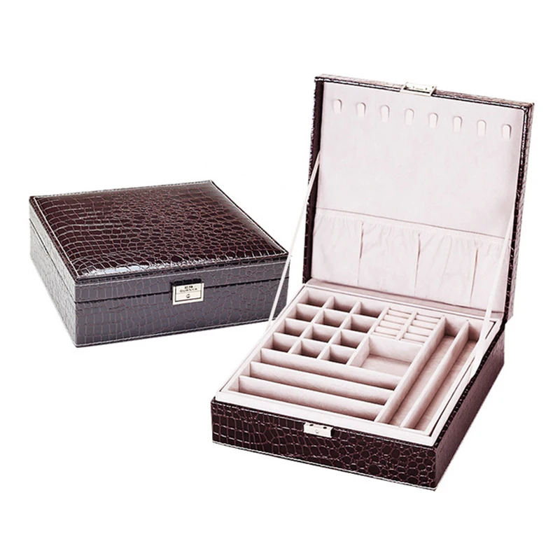 

Leather Square Jewelry Box With Mirror Jewelry Cases Storage Box