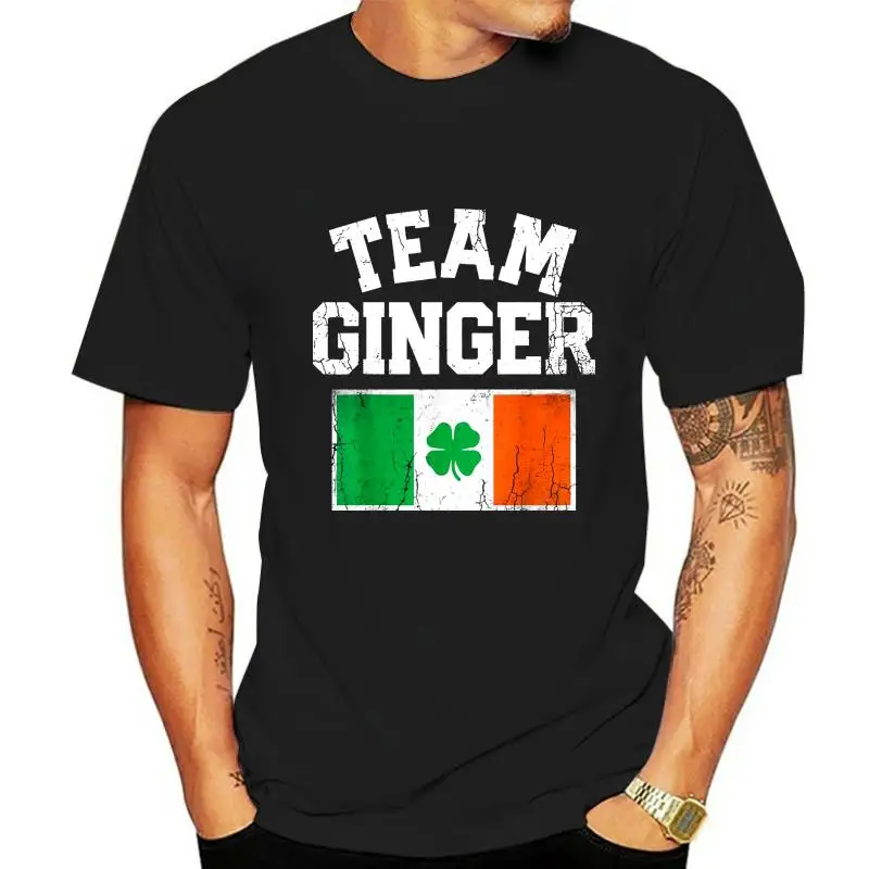 Team Ginger St Patricks Day Irish Men Women Ireland Flag T-Shirt Black Cotton