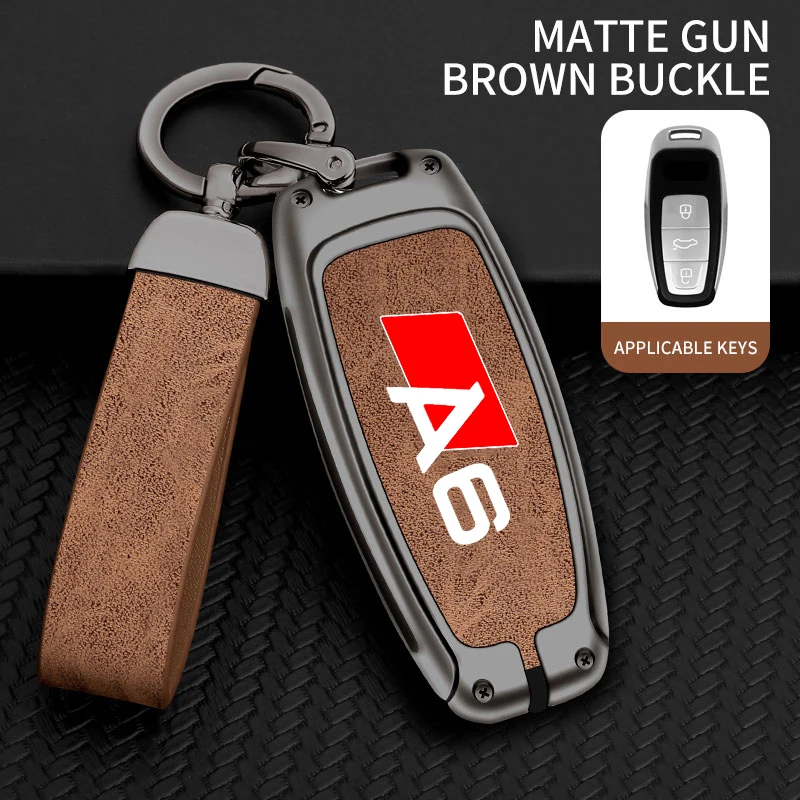 

Zinc Alloy Leather Car Key Case Cover Smart Remote Shell For Audi A6 S6 RS6 C5 C6 C7 4F 2020 Protector Keychain Auto Accessories