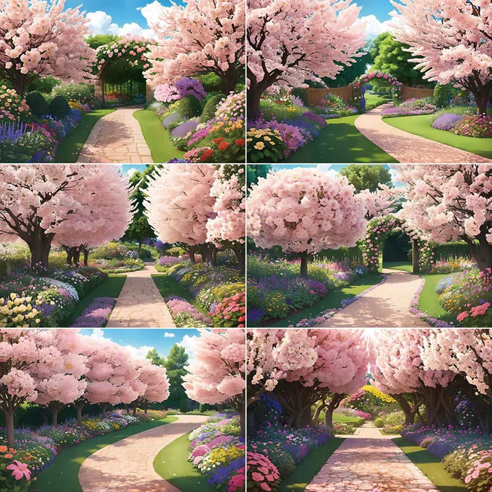 

MOON.QG Fairy Tale Photography Backdrop Garden Pink Spring Photocall Background Children Photo Studio Photobooth Props