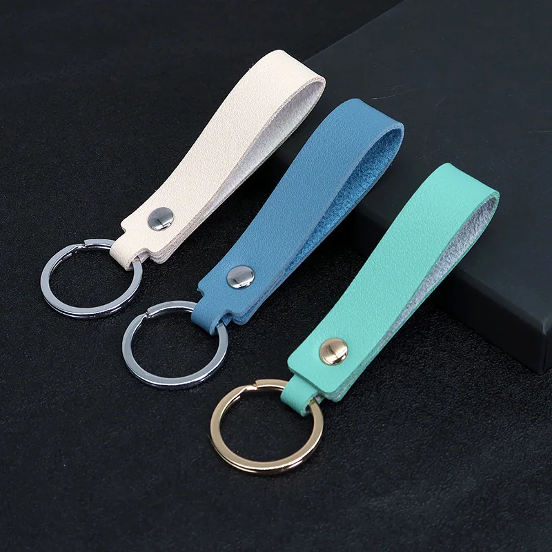 Customized LOGO PU Leather Keychain Blank Metal Car Key Chain Ring for Men and Women Laser Engrave Personalized Keyring Gift