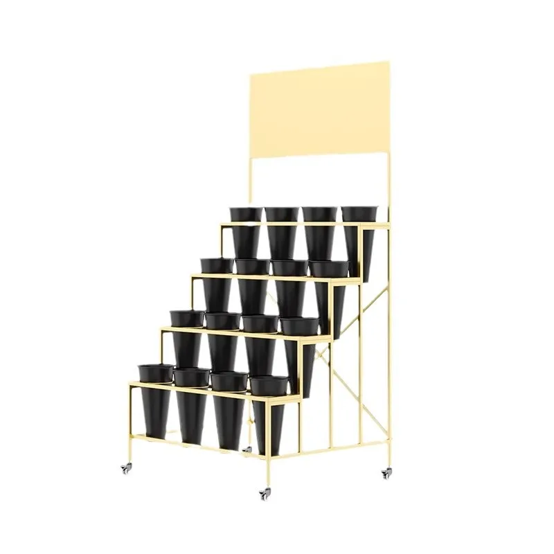Movable stepped multi-layer flower stand flower awakening bucket with billboard stall flower stand