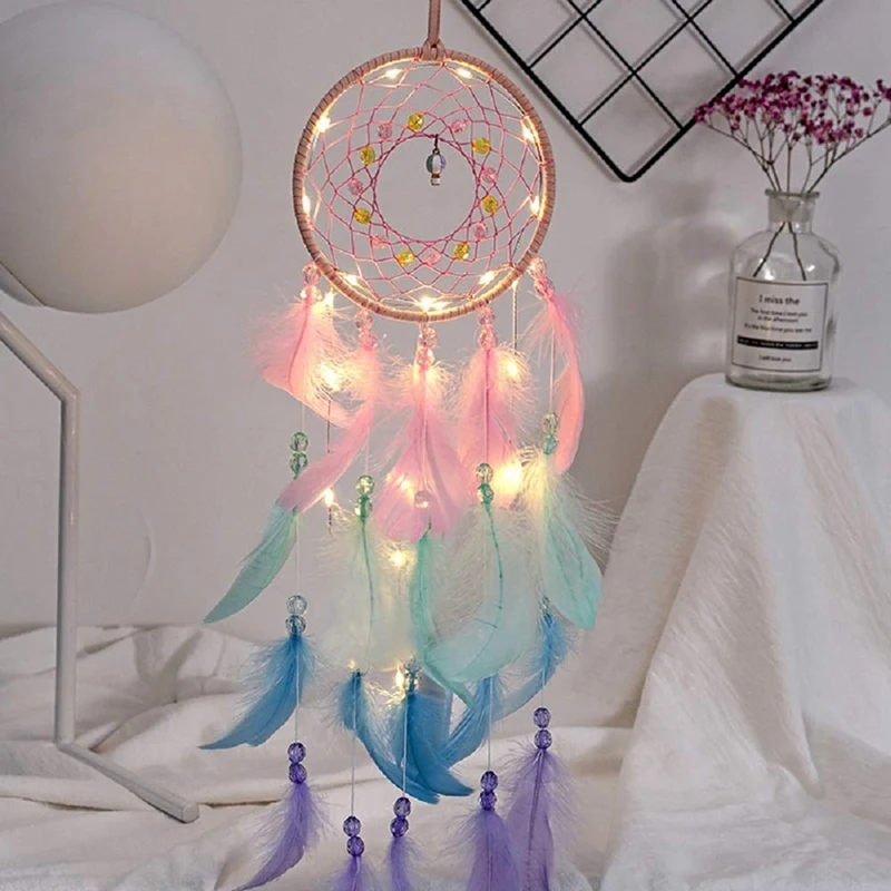 LUDA Colorful Wish Dream Catchers LED Light Dream Catcher Kids Bedroom Wall Hanging Decoration Wall Art Ornament Craft Gifts