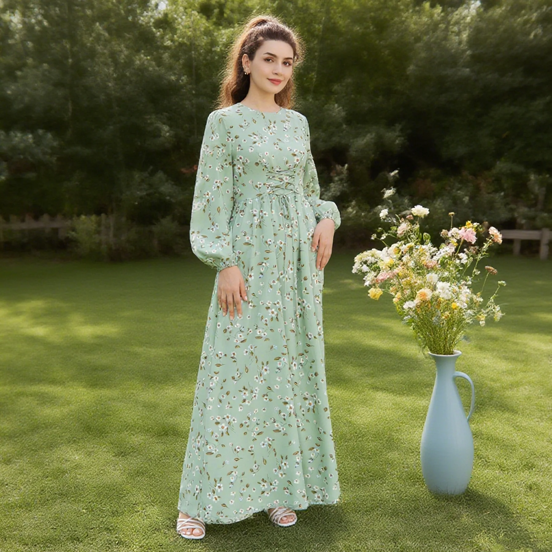 

Muslim Women Abaya Dubai Luxury Floral Print Arabic Party Dress Ramadan Kaftan Arab Robe African Islam Clothing Abayas Vestidos