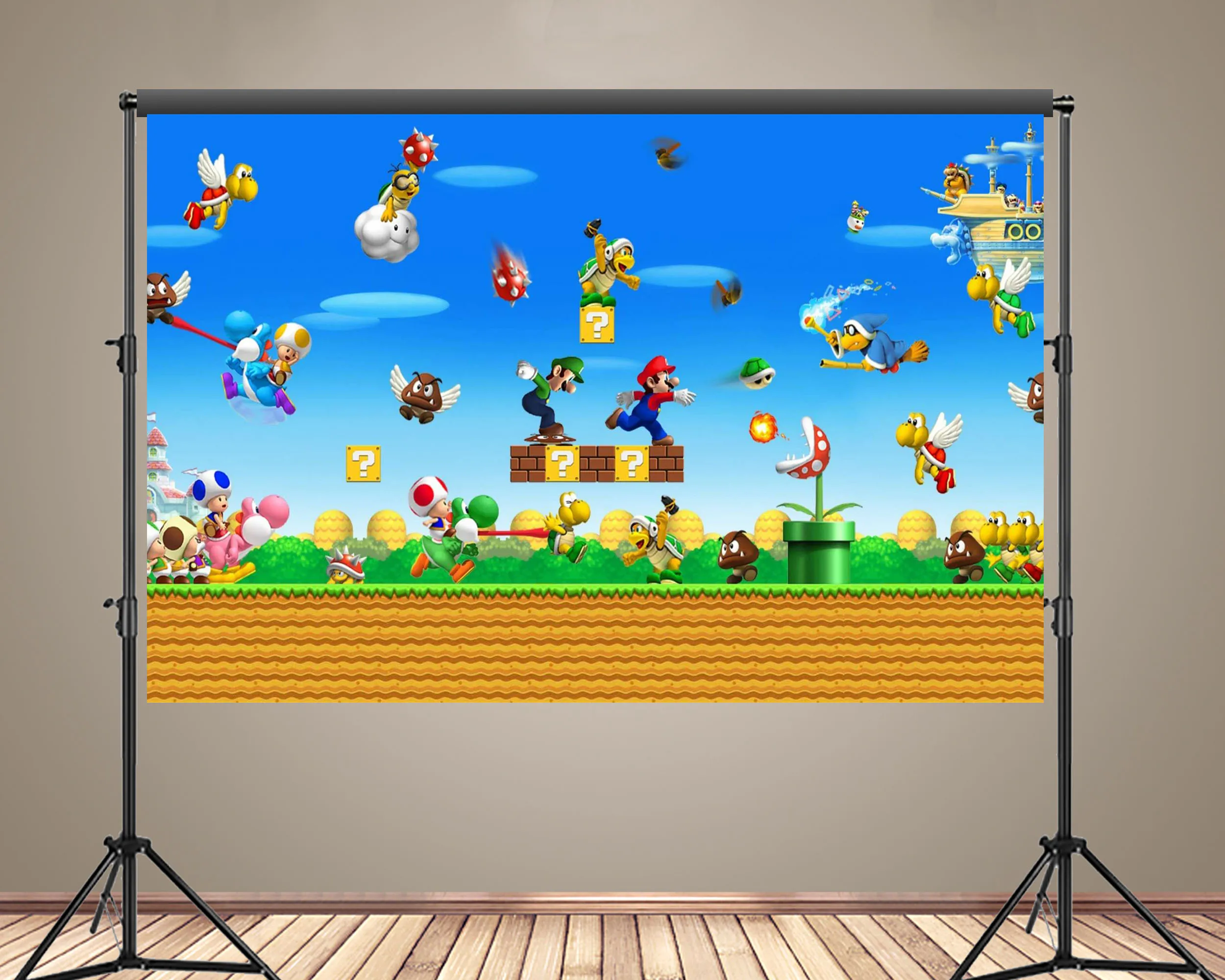 Super Mario Game Theme Backdrop Kids Birthday Party Decoration Green Cactus Wallpaper Photography Background Custom Banner Props