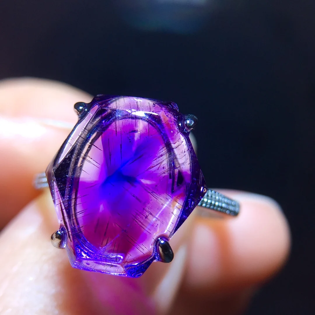 

1pcs/lot natural amethyst ring crystal High collection value Women's model 925 sterling silver size Adjustable Accessories taki