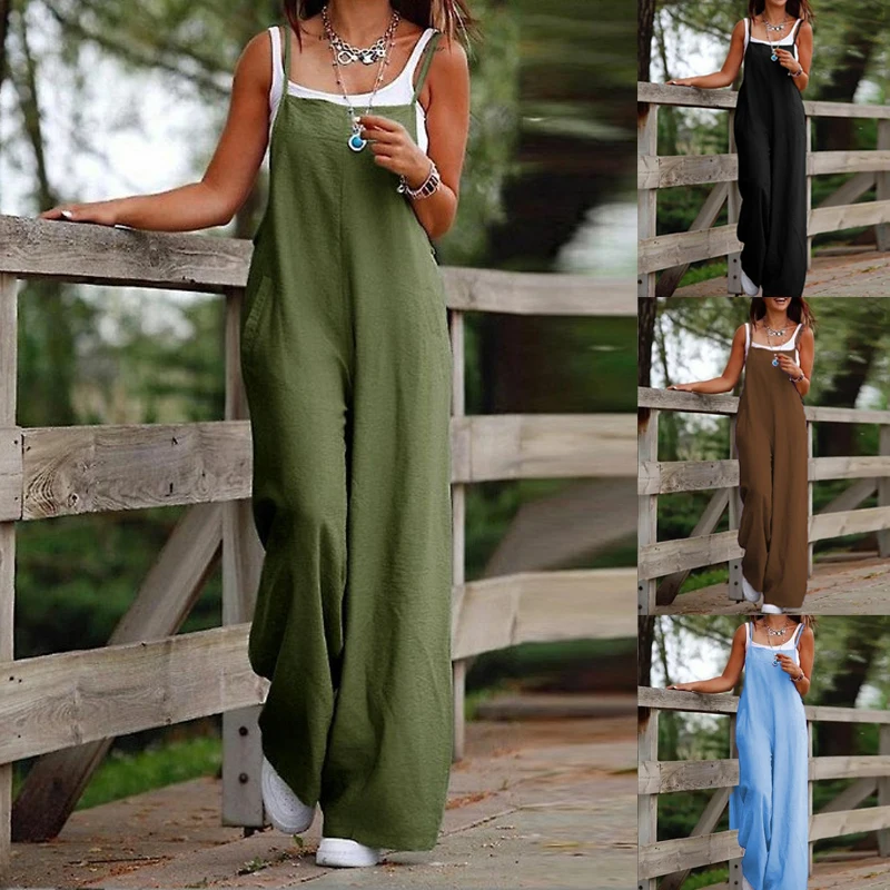 

New 5XL Women Loose Overalls Summer Fashion Sleeveless Jumpsuit Wide Leg Pants Female Solid Color Casual Rompe Clothing