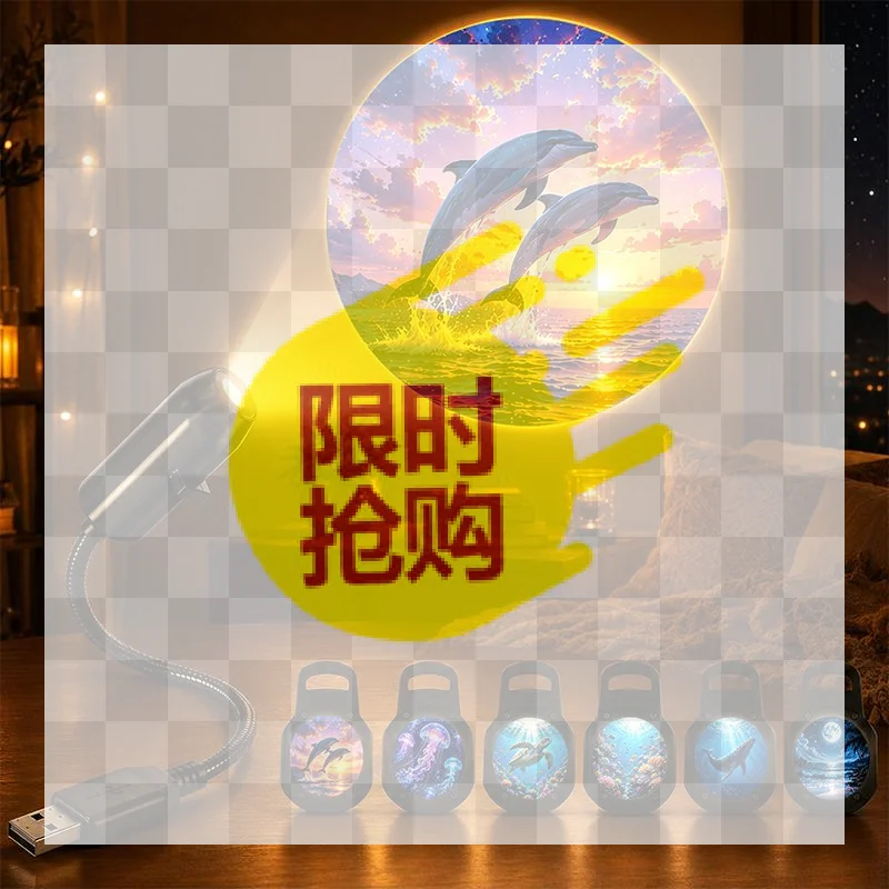 【BA】Romantic Ocean Series Projector Portable USB LED Night Light Sleep Atmosphere Lamp Home Wedding Party Decoration
