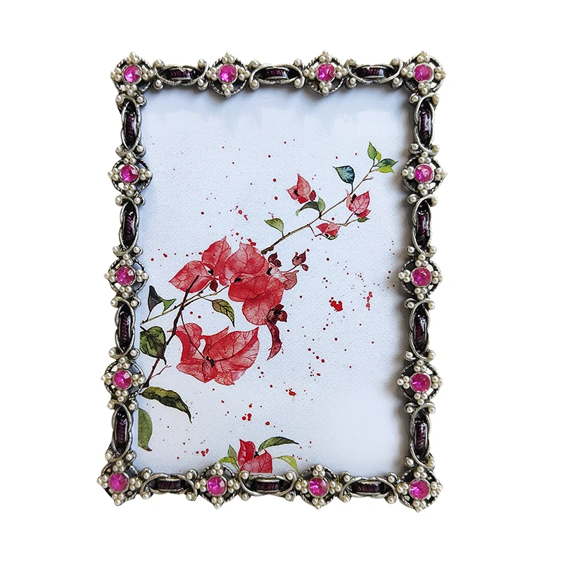 5-Inch photo frame enamel red diamond-encrusted photo frame 5-inch table