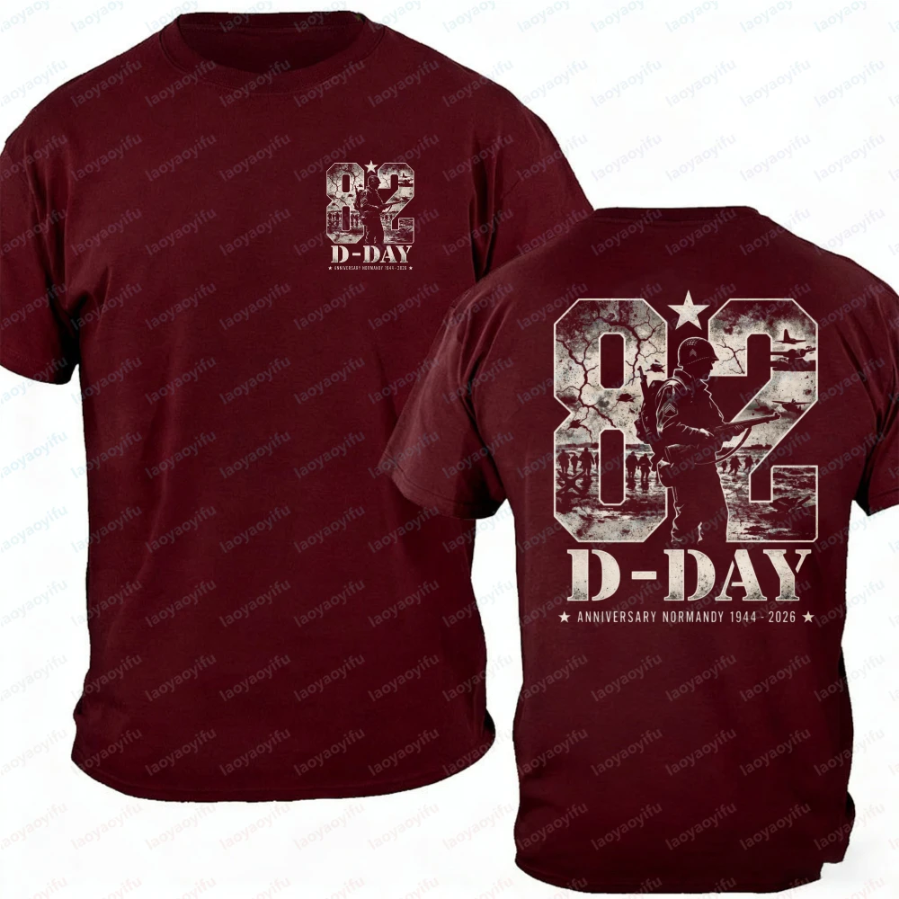 82nd Anniversary D-Day Normandy Landing 2026 T-Shirt Men's Soldier Silhouette 1944-2026 Double-Sided Print Cotton Casual Tops view 4