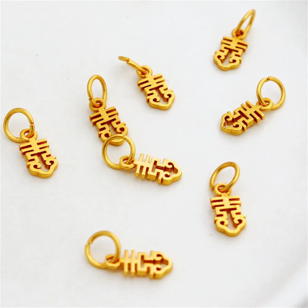 1pcs 18k Gold Color-preserving Sandblasting Gold Matte Hollow Ruyi Happy Word 5*10mm Pendant Necklace Diy Jewelry Charm Pendant