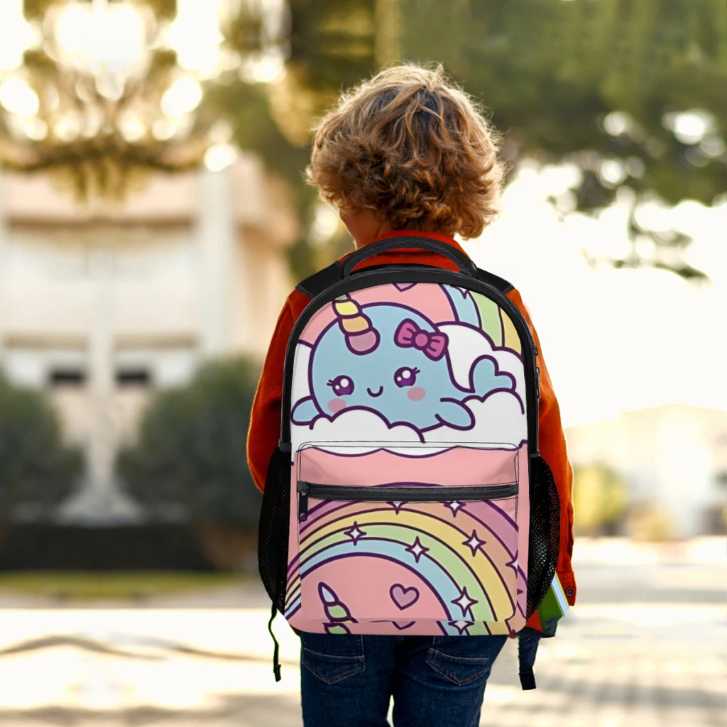 Einhorn Narwal Mädchen Träume auf Wolke mit Regenbogen vielseitige große Kapazität wasserdichten Rucksack wasch bare Computer tasche Unisex