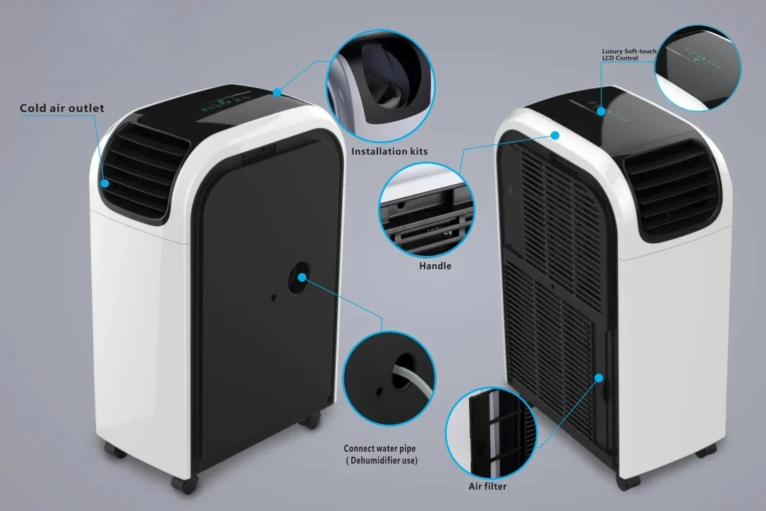 9000-18000BTU Portable Air Conditioner 3-in-1 Cooling Dehumidifier Fan with Remote Control Quiet Mode for Room Office Home