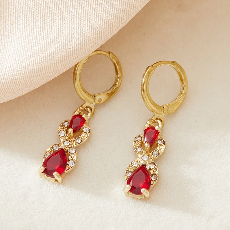 1 Pair Luxurious Vintage Red Inlaid Zirconia Drop Earrings for Women Sparkling Gorgeous Dazzling Party Jewelry Gifts