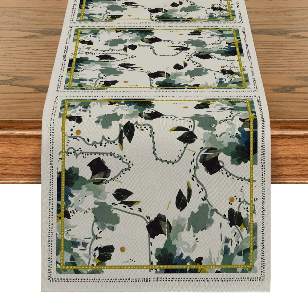 Abstract Plant and Animal Watercolors Table Runner Home Wedding Centerpieces Decoration Party Table Runners Dining Long Cloth