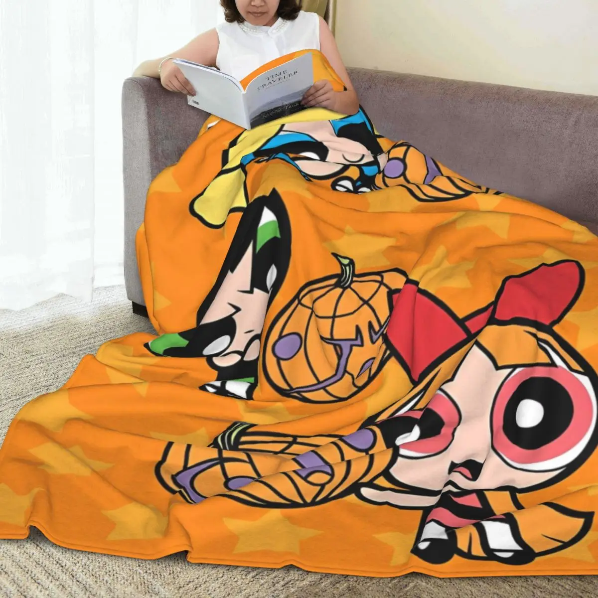 The Powerpuff Girls Pumpkin Blanket Quality Super Soft Throw Blanket Winter Camping Living Room Fashion Bedspread