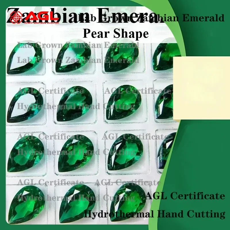 

Lab Grown Zambian Emeralds Pear Shape Hydrothermal Cut for Jewelry Making Natural Green Color with Inclusions for Ring