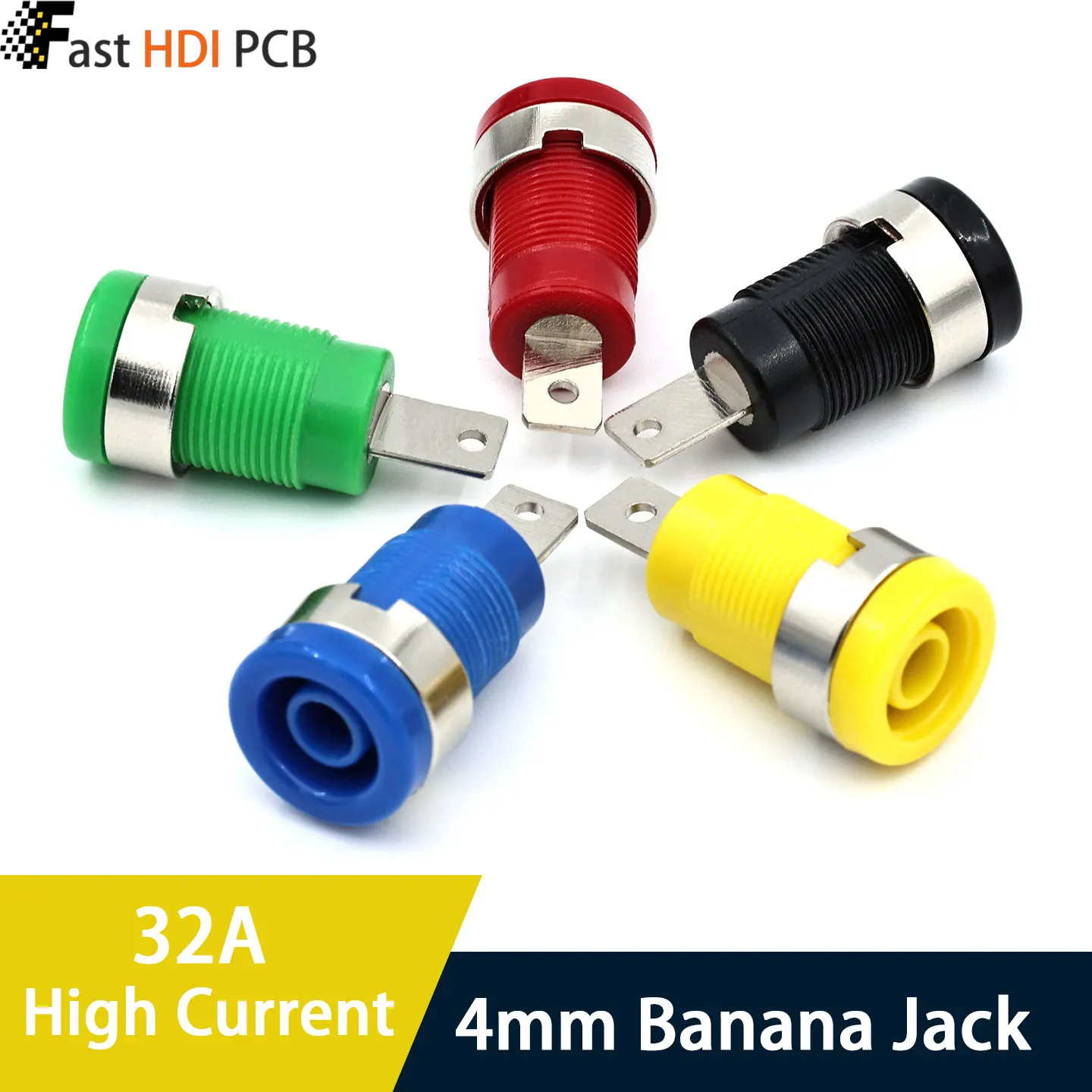 4mm Banana Jack Panel Mount Safety Type CATII  32A Nickel Plated Brass 12mm Hole 4.8mm Terminal for Multimeter Test Equipment
