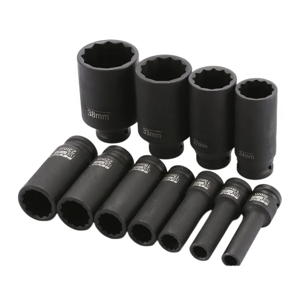 1/2inch 12tooth Deep Impact Sockets Metric Air Pneumatic Socket Wrench Head 8-46mm Standard Durable Car Auto Truck Repair Tools