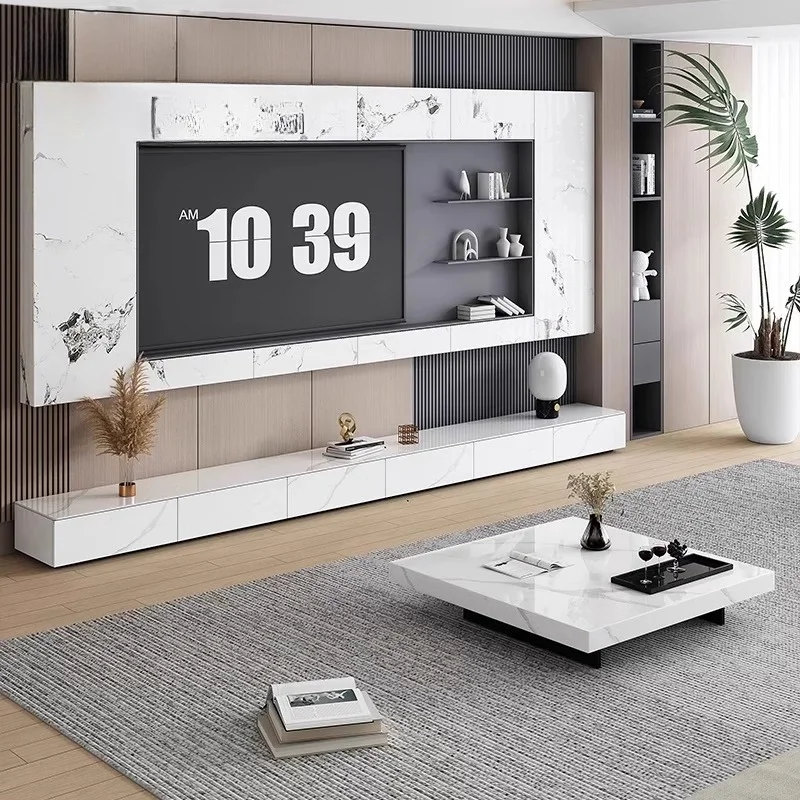 خزانة تلفزيون جديدة من بلاطة الصخور لعام 2025، خزانة أرضية من الذهب الأسود، منصة بولغاري سوداء بسيطة، تخصيص زاوية بيجونيا