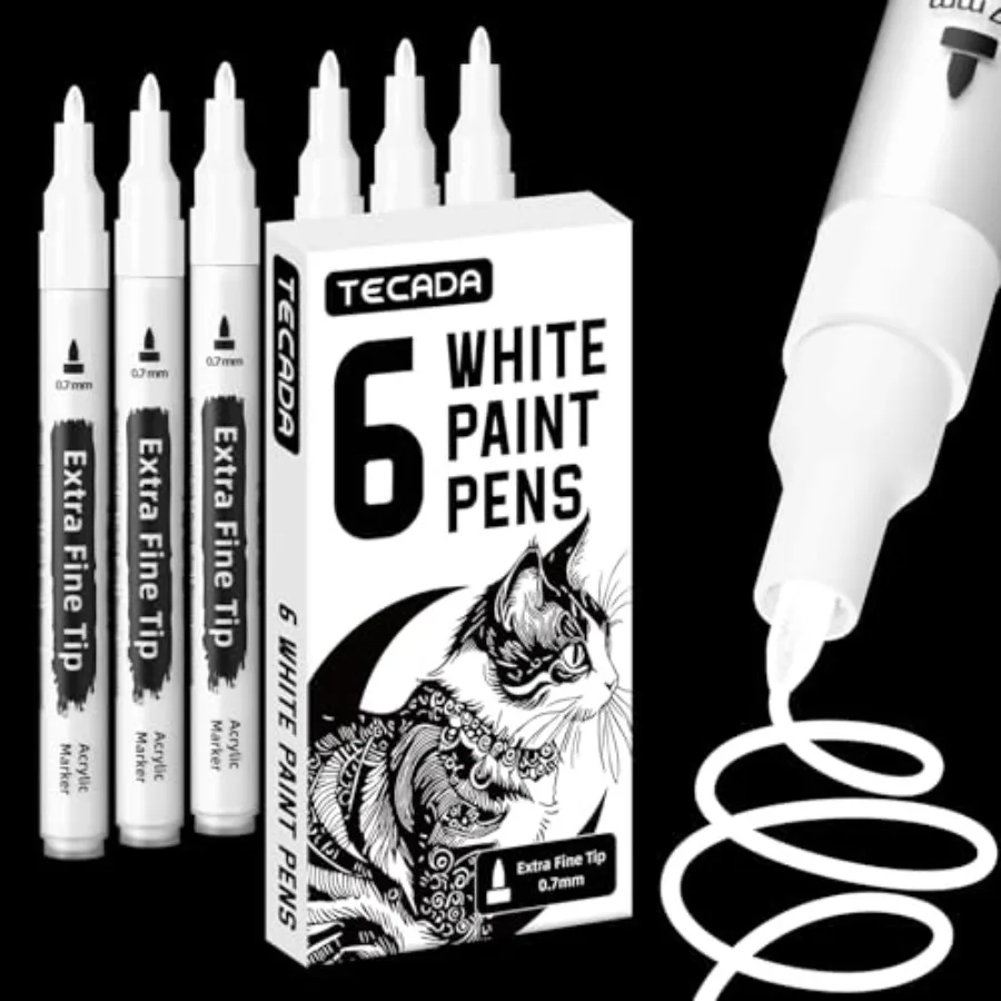 

Paint Pens Acrylic Markers - 6 Pack Permanent Markers, 0.7mm Extra Fine Tip Quick-drying Water-based Paint Pen for Rock Paintin