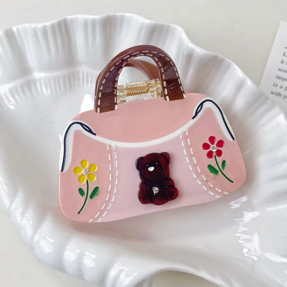 

Acetic Acid Acetate Hair Claw Mini Handbag Shape Flower Cartoon Bear Hair Clip Grab Clip Headdress Rhinestone Hairpin Girl