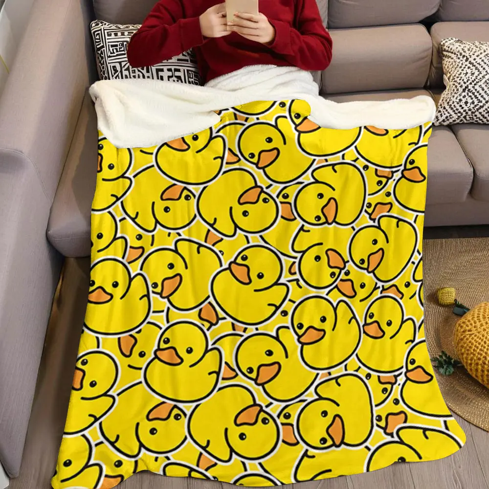 Cute Rubber Duck Printed Blanket Suitable for Sofas Beds Offices Travel Camping Chairs Warm Plush Blanket
