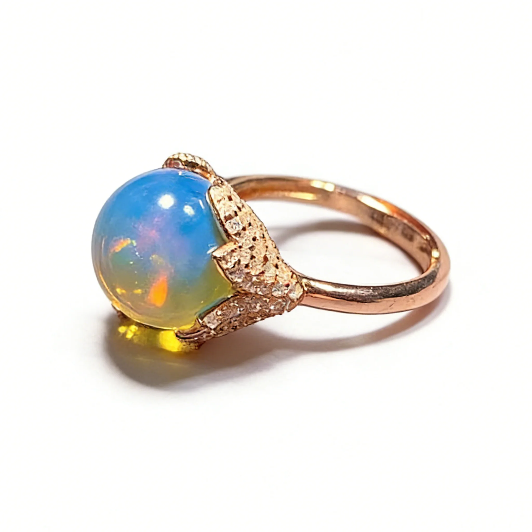 

Sterling Silver Natural Mexican Blue Amber Ring 11mm Bud Shaped Vintage Artistic Boho Jewelry Gift for Women