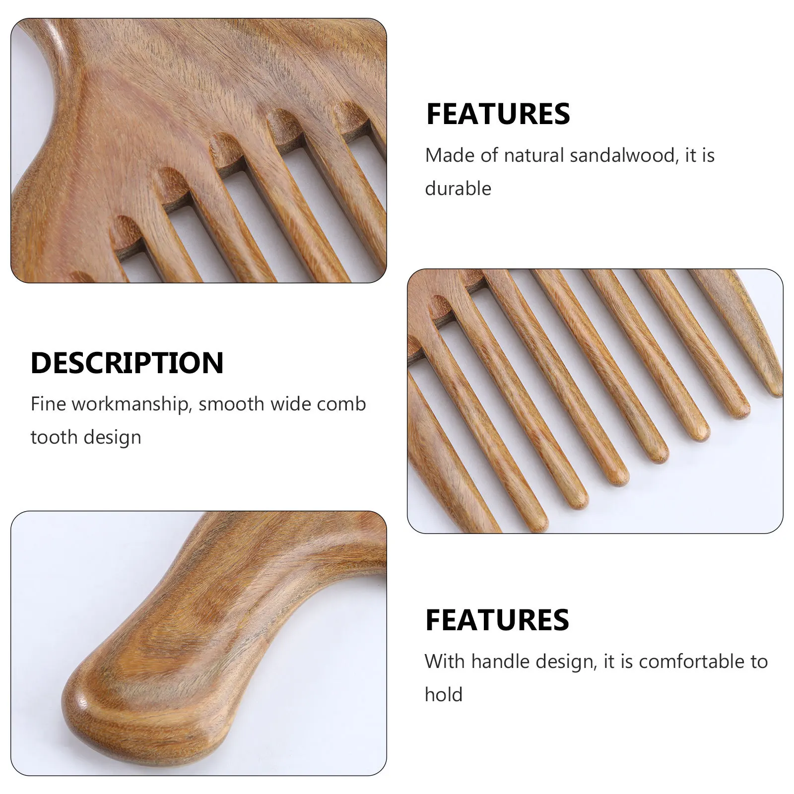 

1 шт., деревянная расческа с широкими зубьями, расческа для волос из цельного сандалового дерева, массажная расческа для кожи головы, снимает головной боли, прочные парикмахерские грабли