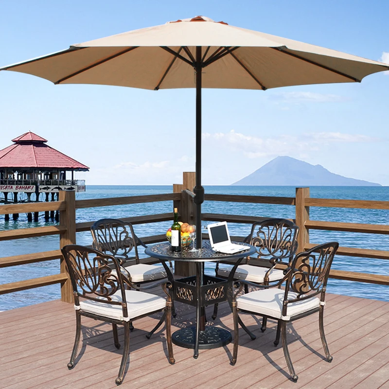 Modern Stainless Iron Lawn Backyard Pool Sunshade 2.7m Outdoor Parasol with Hand Crank 8 Ribs for Park & Gym Use