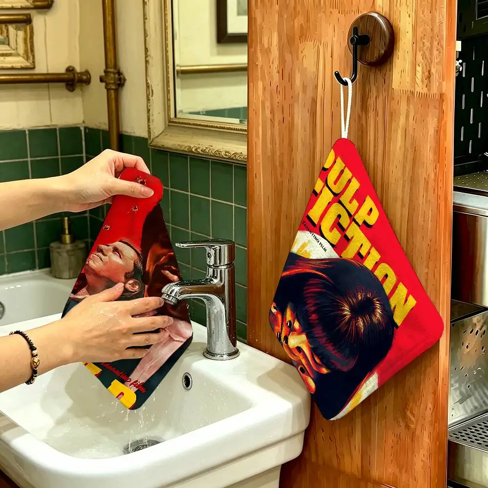Movie P-Pulp fiction Polyester Cotton Hand Wiping Towel with Hanging Loop, Lightweight for Home and Commercial Use
