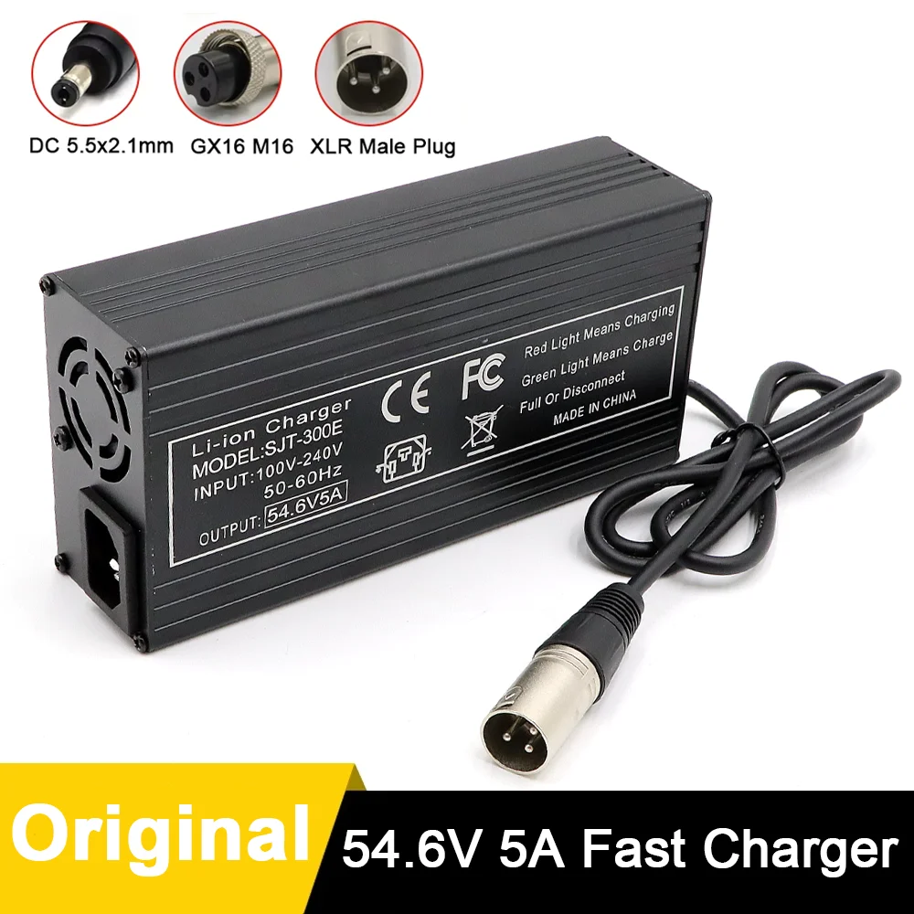 54.6V 5A Charger 100-240V For E-Scooter/E-Bike 13S 48V 10Ah 15Ah 20Ah Lithium-ion Battery Intelligent Fast Charging Charger