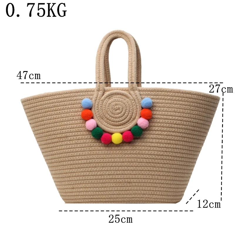 2024 Knitting Kits Fabric Khaki Beach Bag Large Capacity Handmade Straw Summer Holiday Leisure Bag Women Bags Shopping Bags