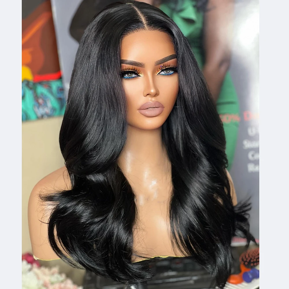 

Body Wave Preplucked Soft Black 26Inches Synthetic Hairline Glueless Lace Front Wig For Women Heat Resistant Baby hair