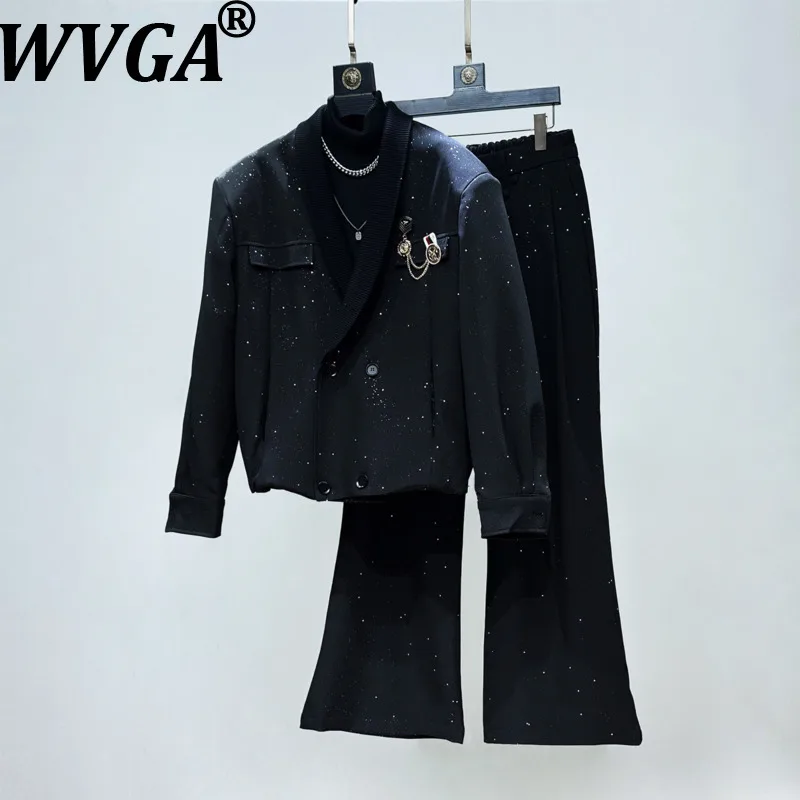 

Мужской костюм-двойка W18944: модная укороченная куртка с золотым тиснением «Звездное небо» и повседневные расклешенные брюки — новинка весны-осени, стильный и уникальный.