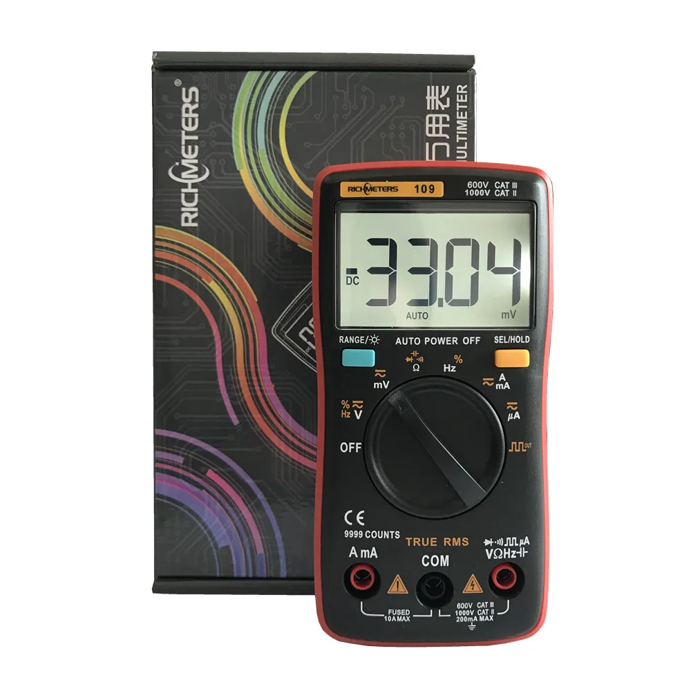 RM109 Palm-size True-RMS Digital Multimeter 9999 counts Square Wave Backlight AC DC Voltage  Ammeter Current Ohm Auto/Manual