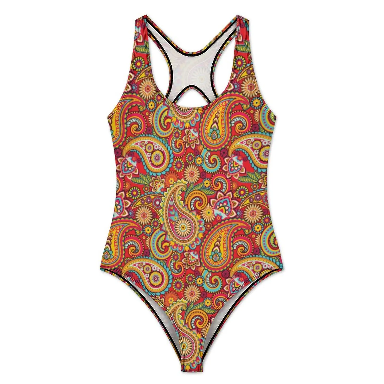 Retro Paisley Print Swimsuit Sexy Trippy Hippy Women Swimwear One Piece Trend Swimsuits Holiday Push Up Sleeveless Bathing Suits