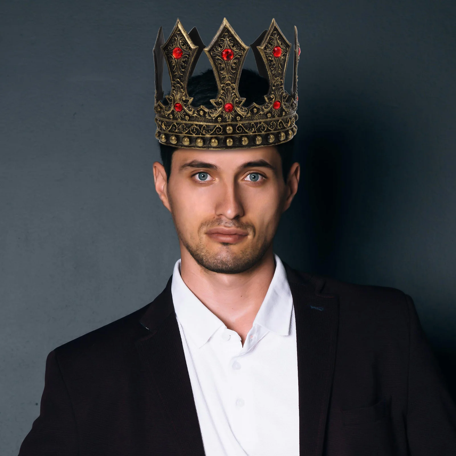تاج الملك من حجر الراين قابل للتعديل للرجال والأولاد في القرون الوسطى وحفلات الزفاف وحفلات الزفاف وإكسسوارات غطاء الرأس #3