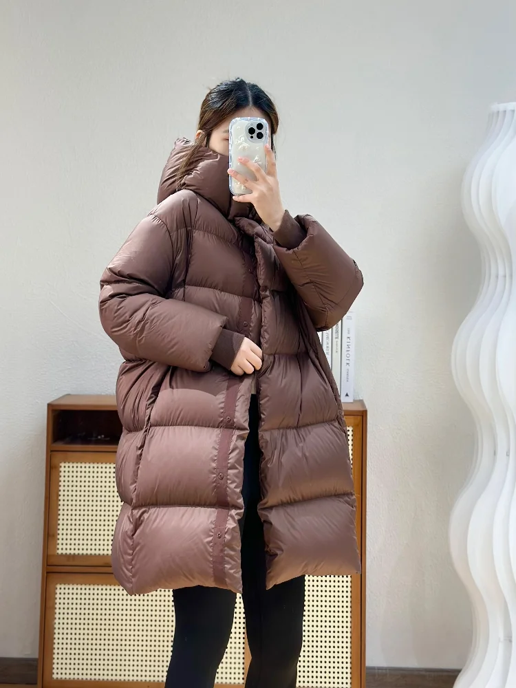 Windproof Hooded Long Down Coats 2024 Winter New Fashion 90% White Duck Down Woman Coat Thick Warm Loose Puffer Coat Outwear