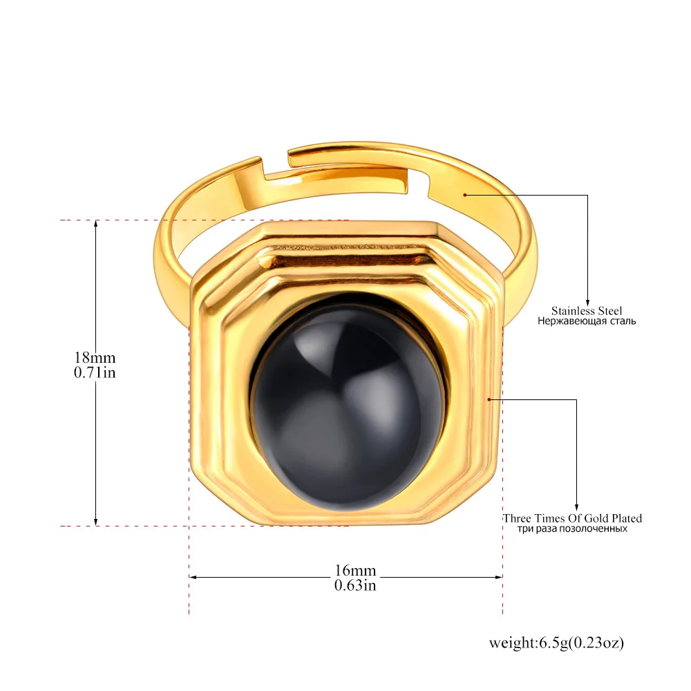 JeeMango Trendiger Bernstein-Weißer Harz-Geometrischer Verstellbarer Offener Ring, Vergoldeter Rostfreier Edelstahl Fingerschmuck R26016 – Detail 7